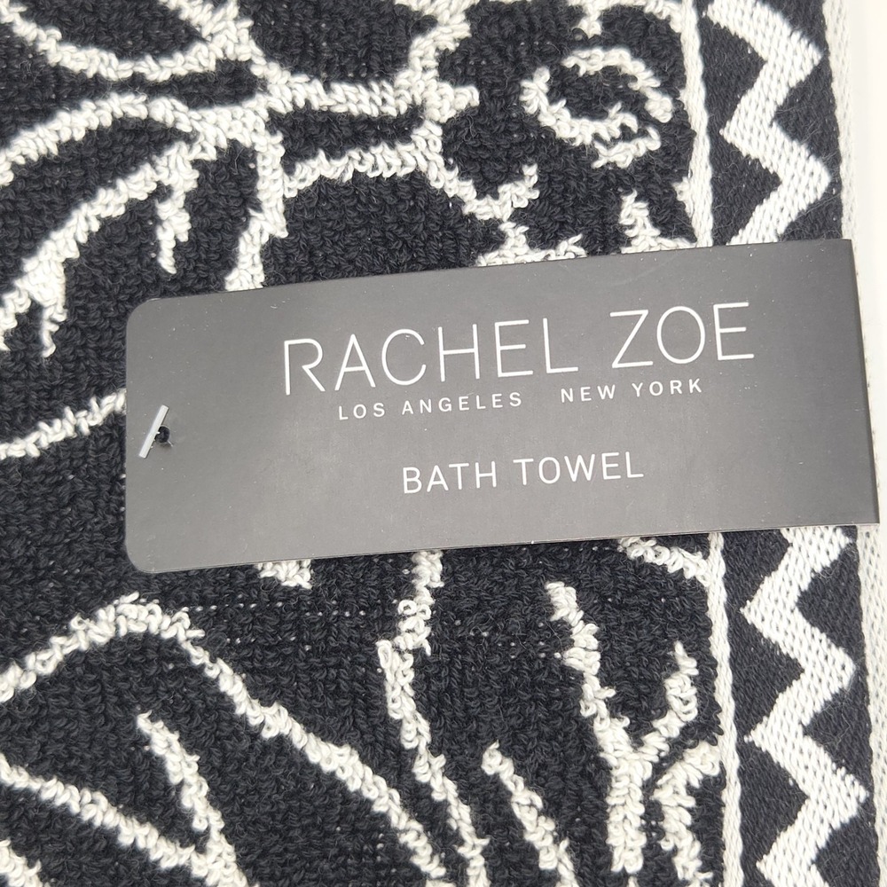 Rachel Zoe Black Ecru Floral Reversible Cotton Towel Set 4pc 2 Bath 2 Hand - Picture 3 of 12
